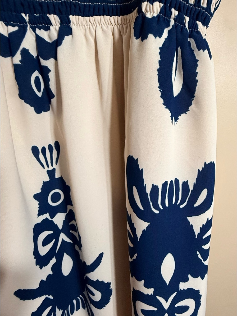 Cream Maxi Dress with Navy Embroidery - Picture 3 of 5